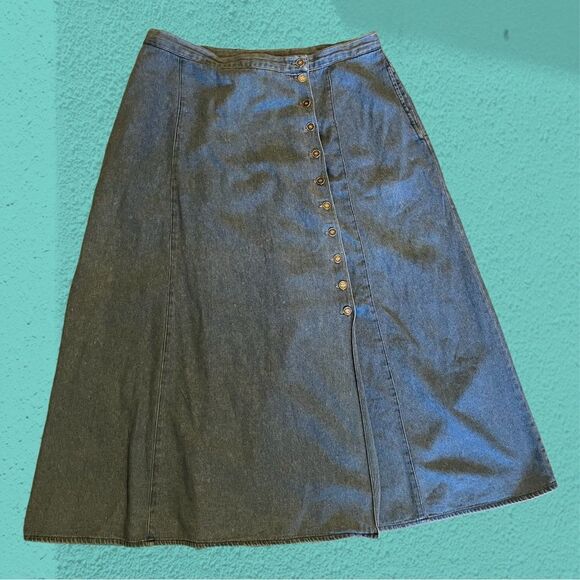 Vintage Chaus midi denim skirt button down - Picture 1 of 8